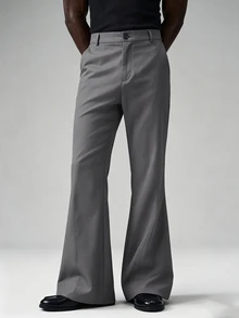 STYNVO Men's Solid Color Pocket Business Travel Flare Pants - Grey - View 3