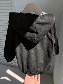 SHEIN Baby Boy Casual Washed Hooded Autumn Jacket - Dark Grey - View 2