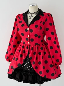 Sunspun Plus Size Women Polka Dot Casual Daily Long Sleeve Jacket - Multicolor - View 4
