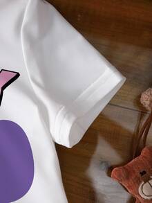LOONEY TUNES X SHEIN Baby Girl Letter Cartoon Print Round Neck Short Sleeve Casual Top - White - View 5