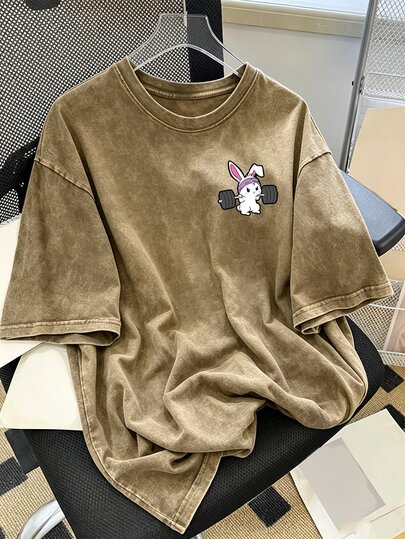 Daypath Men's Washed Cotton Cartoon Print Crew Neck Short Sleeve Casual T-Shirt