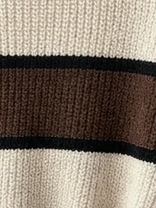 Young Girls Sweaters Round Neck Apricot Khaki Coffee Striped Color Block Pullover Sweater Soft Knit Minimalist Design Long Sleeve Top Suitable For Autumn Winter Casual Outing Party Photo Shoot Play - Multicolor - View 3