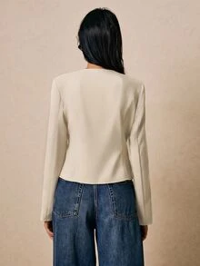 Poéselle Blus Polos Model Wrap dengan Kancing dan Sabuk - Aprikot - View 8