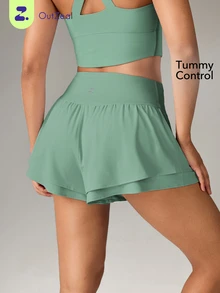 OutZeal Women's Double Layer 2 In 1 Solid Color Sports Shorts - Fresh Green - View 9