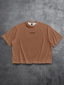 Manfinity ZONE917 Men's Letter Print Casual Daily Short Sleeve T-Shirt - Brown - View 6