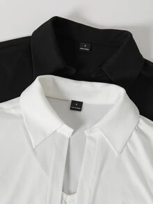 SHEIN LUNE 女款 2 合 1 V 領長袖襯衫連身衣，辦公通勤兩件套 - 彩色 - 查看 3