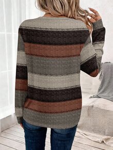 EMERY ROSE Women's Colorblock Horizontal Striped Crew Neck Casual Everyday Versatile Long Sleeve T-Shirt - Multicolor - View 2