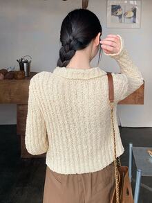 Tideelle Soft Style Long Sleeve Textured Knit Cardigan Sweater Jacket - Apricot - View 3