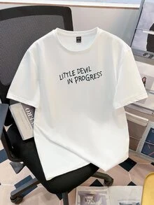 LOONEY TUNES X SHEIN Daypath Men's Little Devil Graphic Slogan Print Short Sleeve T-Shirt - White - View 4