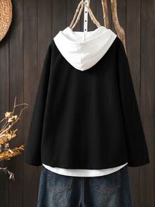 Rusticease Plus Size Women's Solid Color Long Sleeve Single-Breasted Casual Loose Jacket - Black - View 2