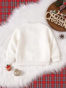 SHEIN Baby Girl Baby Girl Casual Christmas 3D Embroidered Reindeer Pattern Crew Neck Pullover Long Sleeve Sweatshirt - Apricot - View 2