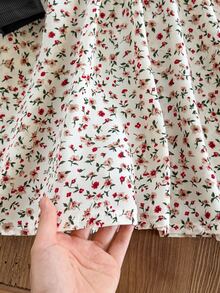 Emery Rose Kids Emery Rose Kids 女童小女孩可愛拼接洋裝，復古棕色羅紋上衣配蝴蝶結與花卉裙襬，長袖連身裙，適合春夏秋冬 - 黑色 - 查看 8