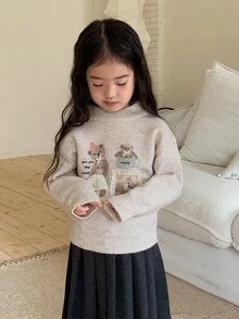 DAZY Baby Girl Round Neck Long Sleeve Autumn Winter Sweater - Apricot - View 4