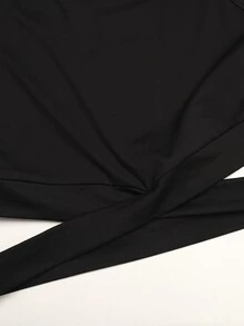 SHEIN 兒童青少年女孩極簡黑色針織三件套：長袖半高領拉鍊上衣、交叉腰背心與迷你運動套裝，返校穿搭 - 黑色 - 查看 8