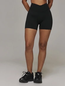 Musera Sport Dipped V Front Back Logo Printed Fitted Active Legging An Fitted Mini Short Active Multipack Sport Essentials Basics Autumn Fall Winter - Black - View 8
