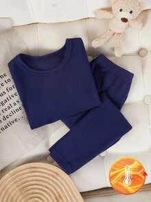 SHEIN 男童藍色德龍長褲與長袖內衣套裝 1 套 - 彩色 - 查看 10