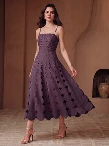 Anewsta Elegant Purple Fashion Strapless Dress With Waist Cinching, Slimming Sleeveless Hollow Design, Vacation Dress For Women - Purple - View 7