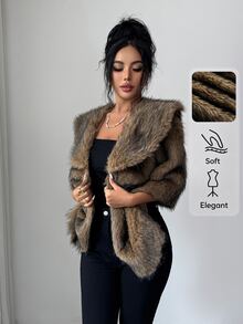 SHEIN Elenzya Elegant Faux Fox Fur Oversized Shawl Coat For Autumn/Winter Party And Holiday - Multicolor - View 5