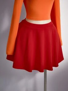 SHEIN CURVE+ Plus Size Women Solid Color Cutout Design Long Sleeve T-Shirt And Skirt Set - Multicolor - View 7