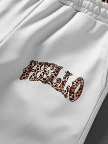ROMWE MEN Men's Leopard Print Graphic Streetwear Pullover Pullover Sweatshirt Set - Grey - View 6
