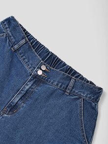 Balvessa Quần jeans ống rộng nữ size lớn cạp cao phối ren bên hông thời trang - Màu xanh lam - Xem 4