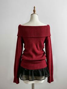 Sweetra Red Cute Sweet Casual Fashion Cold Shoulder Sexy Vintage Charming Urban Commute Pullover Sweater For Women - Red - View 2