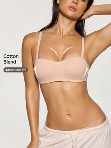SHAPORA 1pc Half Cup Connected Bra, Cotton Comfortable - Apricot - View 2