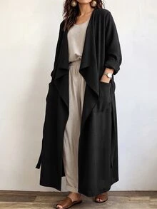 Linhara CURVE Plus Size Women Elegant Cardigan Long Jacket For Commute Fall - Black - View 1