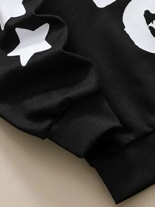 SHEIN 2件組青少年男孩街頭風黑色字母星星印花圓領長袖衛衣運動褲套裝 秋季穿搭 - 黑色 - 查看 9