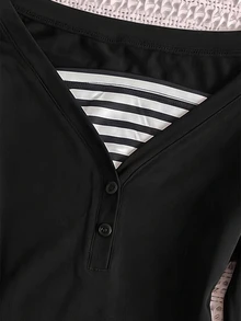 Teen Girl Casual Slim Fit Long Sleeve T-Shirt Base Layer, Versatile Comfortable Elegant Style, Suitable For Outings, School, Layering - Black - View 5