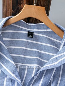 SHEIN LUNE 大尺碼女款條紋單排扣休閒口袋襯衫洋裝 - 彩色 - 查看 4