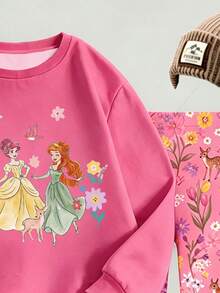 SHEIN 幼童女款公主卡通衛衣與花卉印花內搭褲套裝，粉色 (2件組) 秋冬 - 彩色 - 查看 5