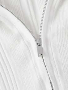 SHEIN MOD Women's Patchwork Animal Print Fur Collar Zip-Up Knit Cardigan - White - View 3