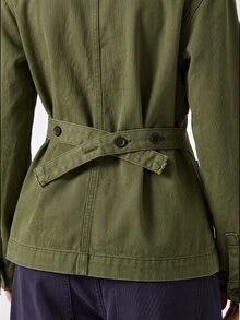 LYSMO Women's V-Neck Long Sleeve Single-Breasted Pocket Design Casual Denim Top - Army Green - View 5