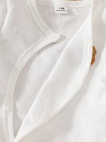 SHEIN 新生兒秋冬款熊貼布裝飾連身衣 可愛休閒 親膚材質 適合日常穿著 - 白色 - 查看 5