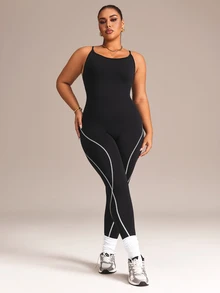 SHEIN Rhythm Era Seamless High Elasticity Plus Size Women's Sports Jumpsuit - Black - View 6
