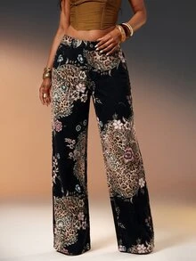 Denimoi Leopard Zebra Mixed Print Fashion Jeans Statement Denim Fashionable Streetwear Straight Leg - Black - View 5