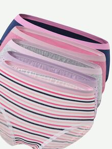 Girls Big Tween Girl All Season 100% Cotton Multi-Color Multi-Pattern Polka Dot Striped Minimalist Print Combination 5pcs Triangle Panty Set - Multicolor - View 5