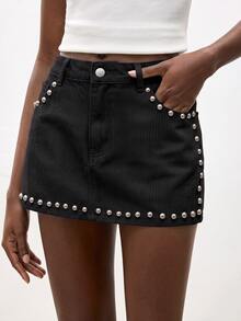 Maija Women's Fitted Skirt With Pockets - Black - View 4