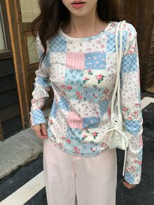 DAZY Women's Round Neck Floral Casual Long Sleeve Spring Summer Korean Style T-Shirt Graphic Tees - Multicolor - View 6