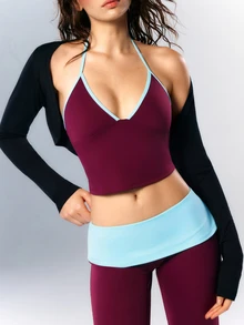 VARSIVA Women's Minimalist Striped Colorblock Halter Tank Top And Flared Long Pants Sports Set - Multicolor - View 4