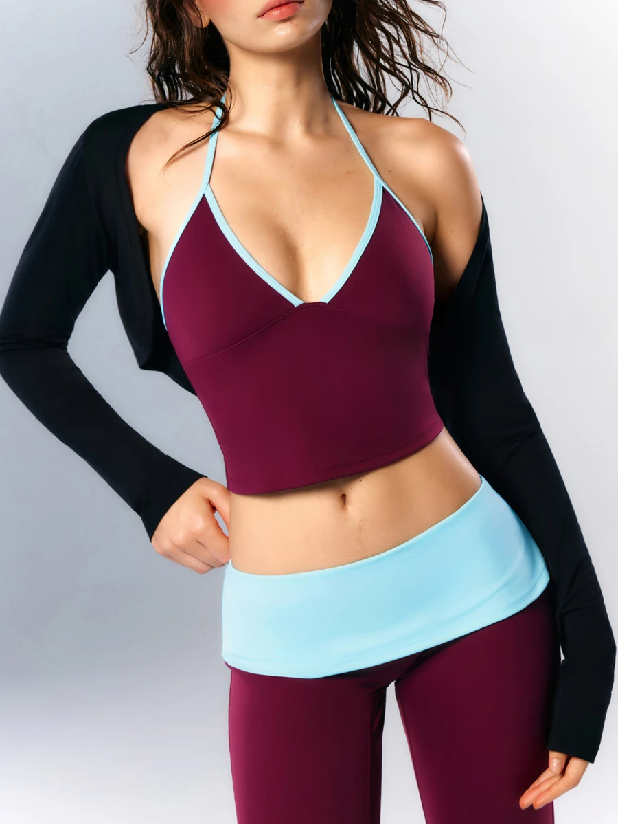 VARSIVA Women's Minimalist Striped Colorblock Halter Tank Top And Flared Long Pants Sports Set - Multicolor - View 1