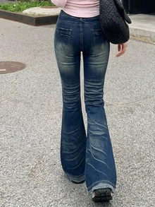 DAZY Women's Blue Washed Distressed High Waist Loose Wide Leg Street Casual Versatile Denim Jeans - Blue - View 7