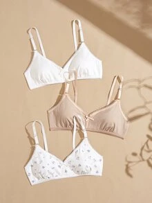 Lullawish Women's Cotton Knitted Romantic Ditsy Floral Bra 3pcs Set - Multicolor - View 1