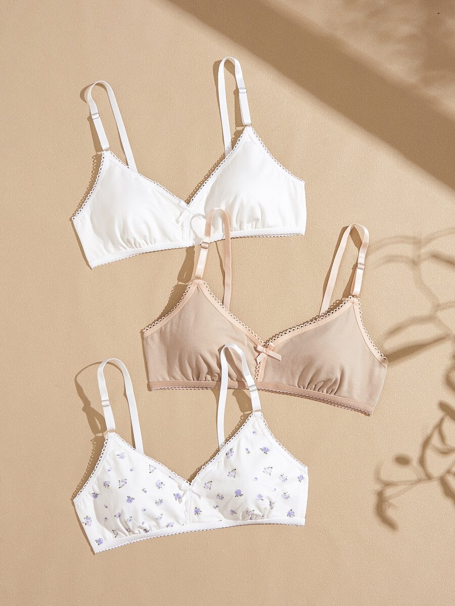 Lullawish Women's Cotton Knitted Romantic Ditsy Floral Bra 3pcs Set - Multicolor - View 1