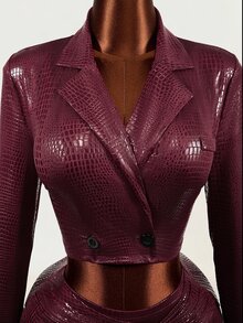 Mistrie Women's Slim Fit Long Sleeve Blazer Suit Set - Burgundy - View 7
