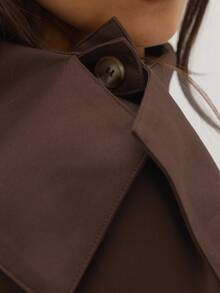 MUSEYN Brown Woven Structured Asymmetric Oversized Collar Long Sleeve Top Tailored Classy Date Night Chic Evening Fall - Coffee Brown - View 6