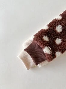 2pcs Baby Girls Pullover Sweaters Cute Sweet Brown Apricot Polka Dot Zip Ribbed Long Sleeve Mock Neck Thick Holiday Party Fall Winter Plush - Multicolor - View 7