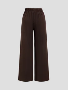 Sweetra Women's Premium Elegant Fashion Charming Urban Modern & Versatile Commute & Brown Asymmetrical Shoulder Long Pants Two Pieces Set - Coffee Brown - View 6