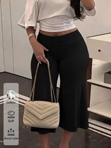 SHEIN SXY 女款大尺碼針織布料黑色長褲 - 黑色 - 查看 1
